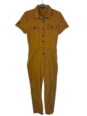Haute Monde Short-Sleeve bohemian Button Front Jumpsuit in Mustard Size Medium